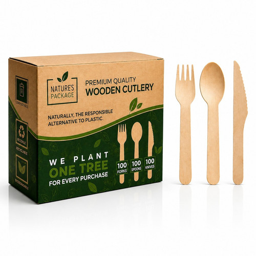 300pc wooden cutlery set - 300pc,