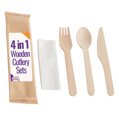 4in1 disposable wooden cutlery - wooden,